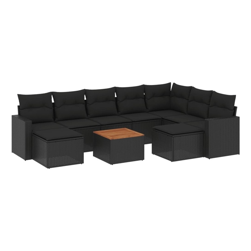 Afuera Living Contemporary Synthetic Poly Rattan 10 Piece  Sofa Set in Black