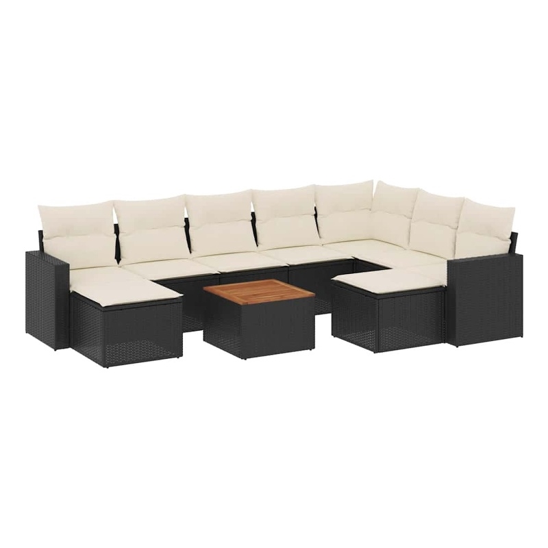 Afuera Living Synthetic Poly Rattan 10 Piece Sofa Set in Black/Cream