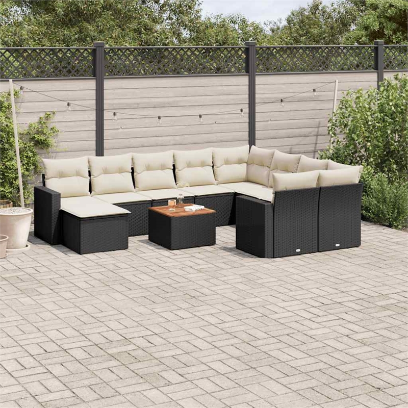 Afuera Living Contemporary 11 Piece Poly Rattan Sofa Set in Black/Cream