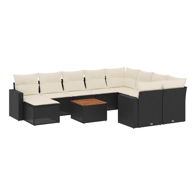 Afuera Living Contemporary 11 Piece Poly Rattan Sofa Set in Black/Cream