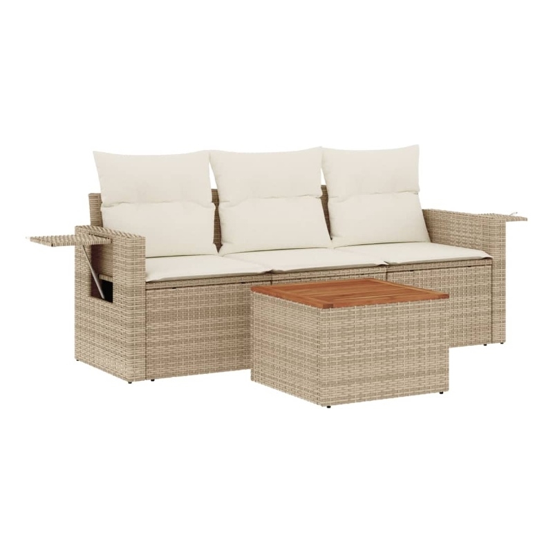 Afuera Living Contemporary Synthetic Poly Rattan 4 Piece  Sofa Set in Beige