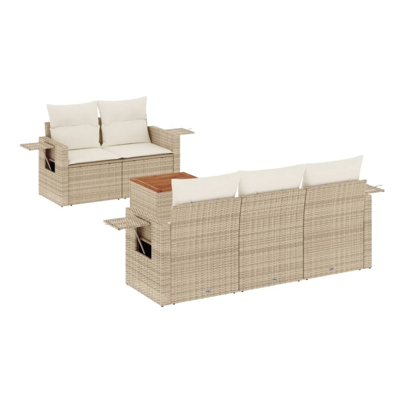 Afuera Living Contemporary 6 Piece Poly Rattan Sofa Set in Cream/Beige