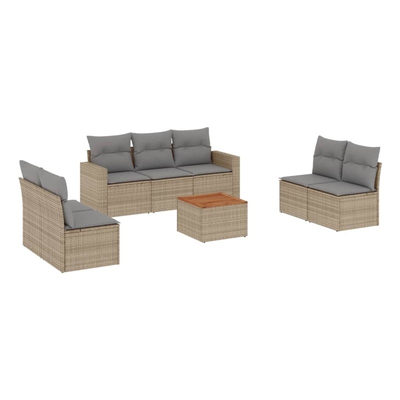 Afuera Living Contemporary Synthetic Poly Rattan 8 Piece Sofa Set in Gray/Beige