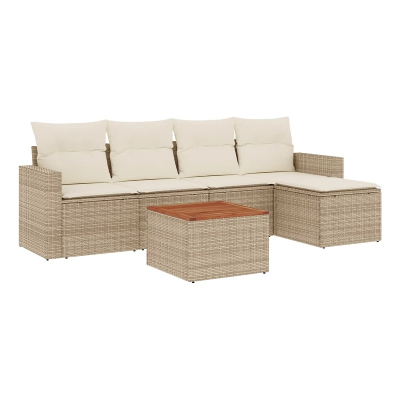 Afuera Living Contemporary Synthetic Poly Rattan Wood Sofa Set in Beige