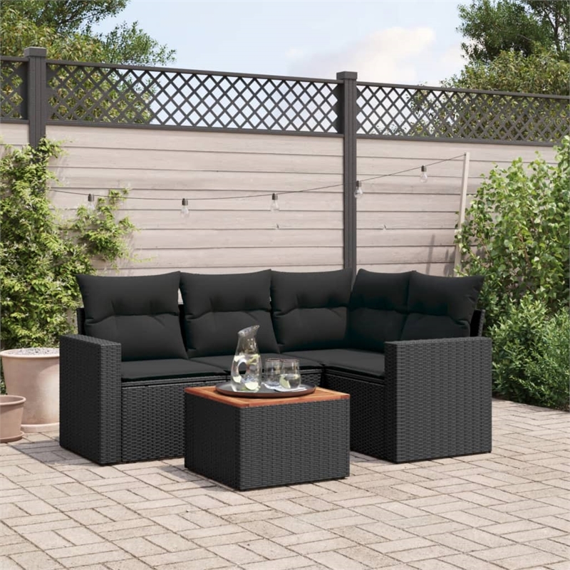 Afuera Living Contemporary Synthetic Poly Rattan 5 Piece  Sofa Set in Black