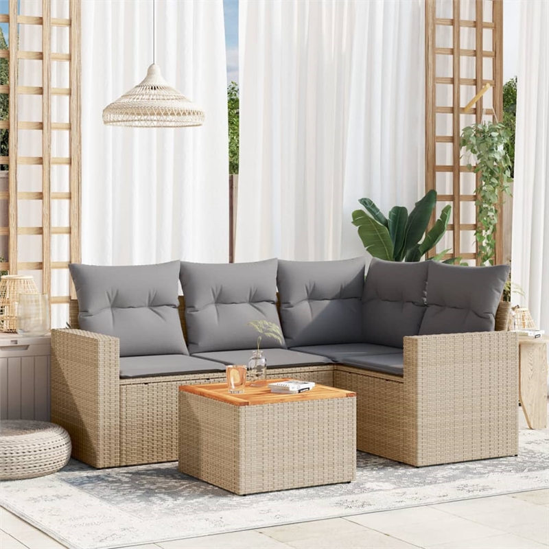 Afuera Living Contemporary 5 Piece Poly Rattan Sofa Set in Gray/Beige