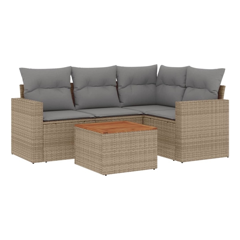Afuera Living Contemporary 5 Piece Poly Rattan Sofa Set in Gray/Beige