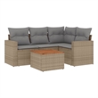 Afuera Living Contemporary 5 Piece Poly Rattan Sofa Set in Gray/Beige