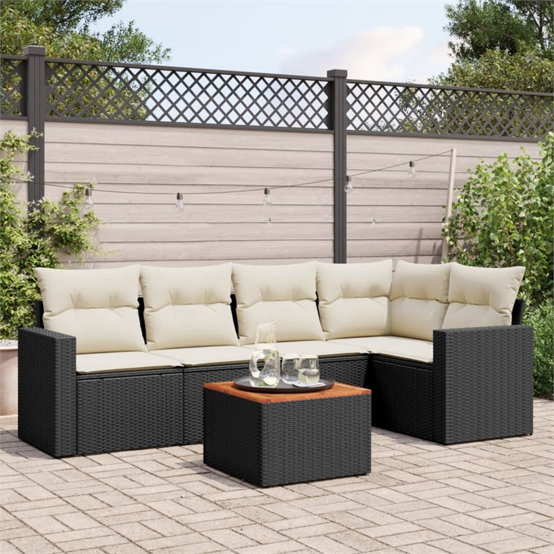 Afuera Living 6 Piece Poly Rattan Small Sofa Set in Black/Cream