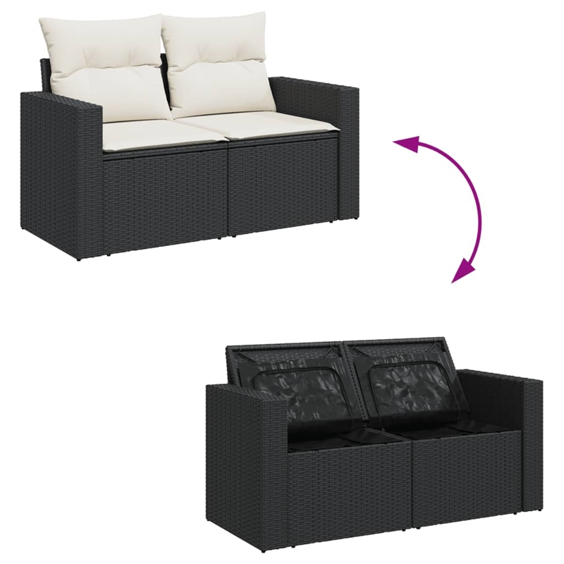 Afuera Living 6 Piece Poly Rattan Small Sofa Set in Black/Cream