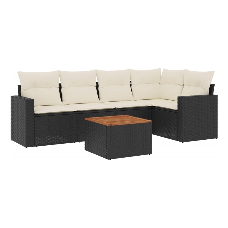 Afuera Living 6 Piece Poly Rattan Small Sofa Set in Black/Cream