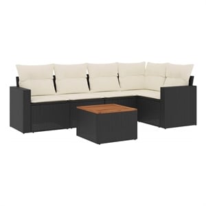 Afuera Living 6 Piece Poly Rattan Small Sofa Set in Black/Cream