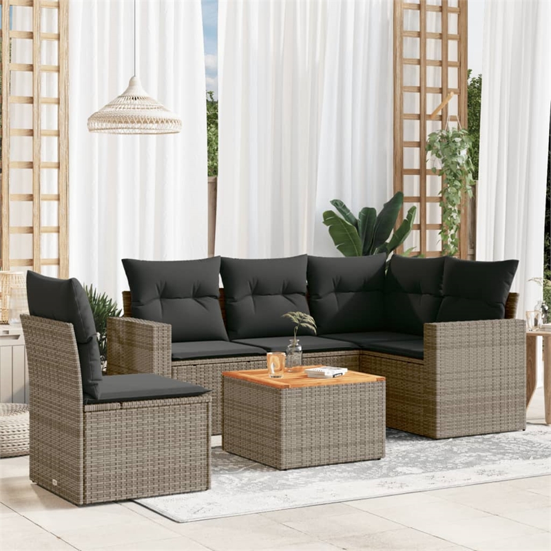 Afuera Living Contemporary 6 Piece Poly Rattan Sofa Set in Gray