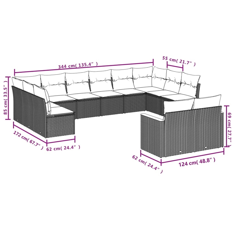 Afuera Living Contemporary Synthetic Poly Rattan 7 Piece Sofa Set in Beige
