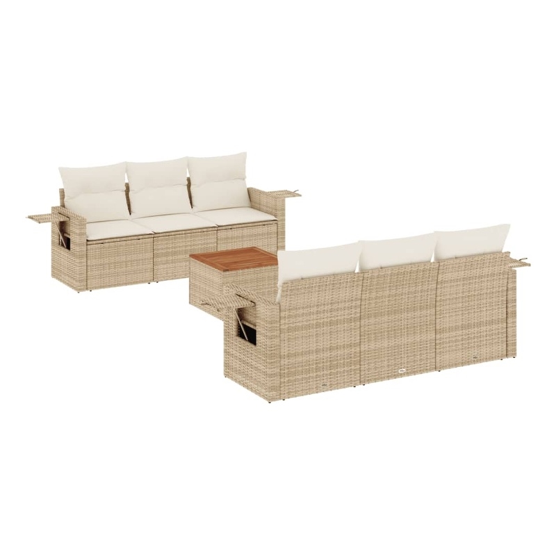 Afuera Living Contemporary Synthetic Poly Rattan 7 Piece Sofa Set in Beige