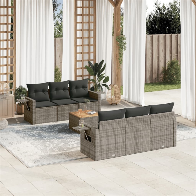 Afuera Living Contemporary 7 Piece Poly Rattan Large Sofa Set in Gray
