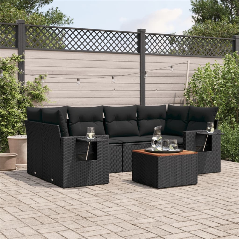 Afuera Living Contemporary Synthetic Poly Rattan 7 Piece Sofa Set in Black