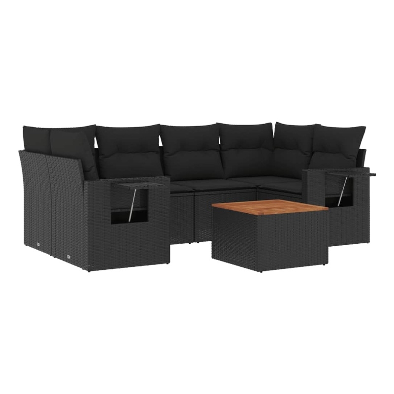 Afuera Living Contemporary Synthetic Poly Rattan 7 Piece Sofa Set in Black