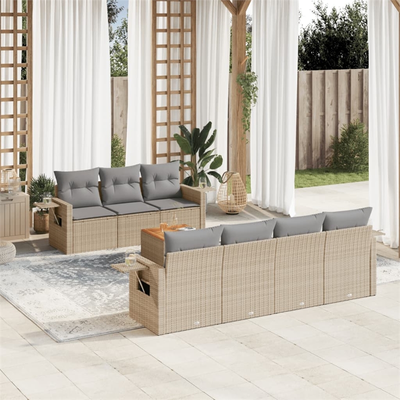 Afuera Living Contemporary Synthetic Poly Rattan 8 Piece  Sofa Set in Beige