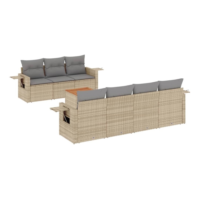 Afuera Living Contemporary Synthetic Poly Rattan 8 Piece  Sofa Set in Beige