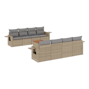 Afuera Living Contemporary 9 Piece Solid Acacia Wood Sofa Set in Beige