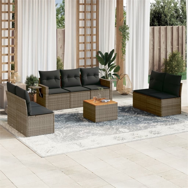Afuera Living Contemporary 8 Piece Poly Rattan Small Sofa Set in Gray