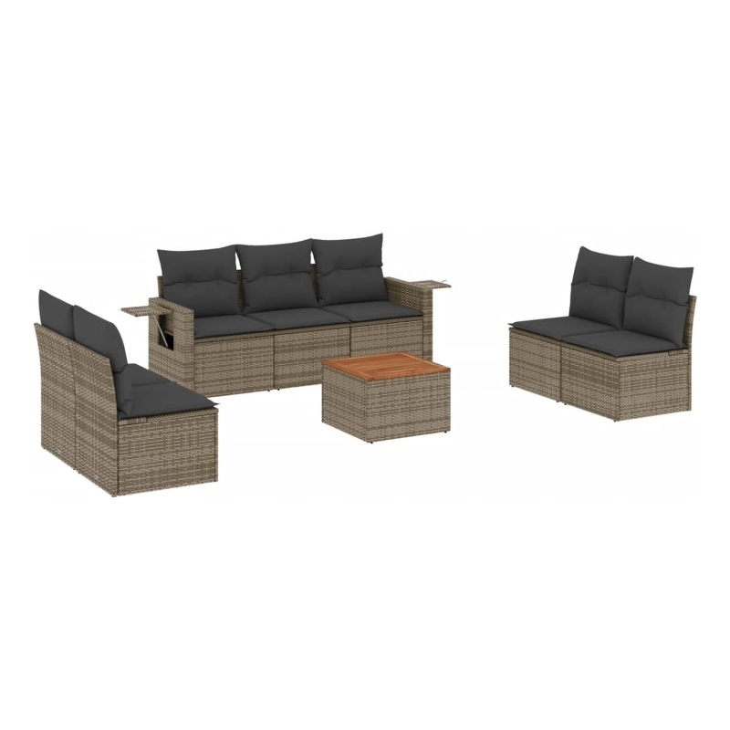 Afuera Living Contemporary 8 Piece Poly Rattan Small Sofa Set in Gray