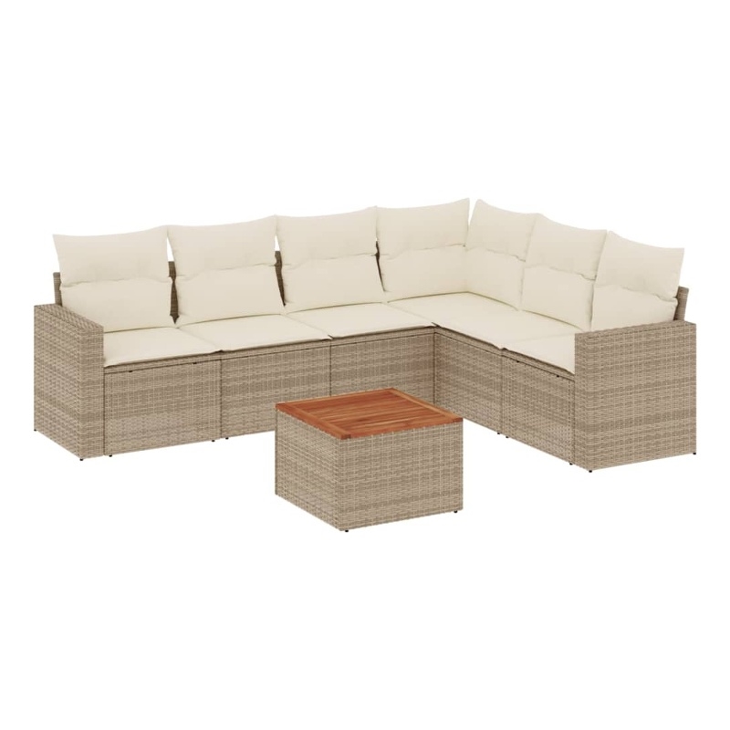 Afuera Living Contemporary Synthetic Poly Rattan 7 Piece Sofa Set in Cream/Beige