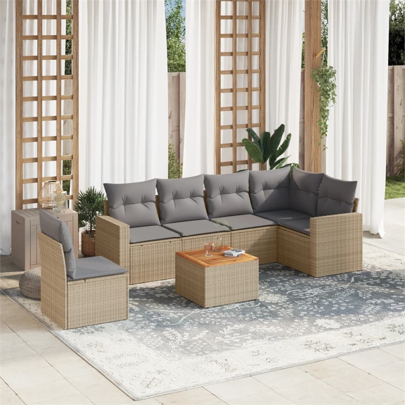 Afuera Living Contemporary Synthetic Poly Rattan 7 Piece  Sofa Set in Beige