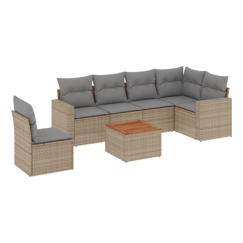 Afuera Living Contemporary Synthetic Poly Rattan 7 Piece  Sofa Set in Beige