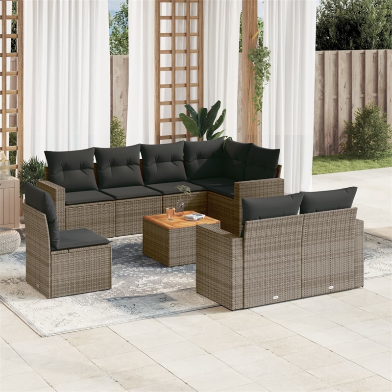 Afuera Living Contemporary Synthetic Poly Rattan 9 Piece Sofa Set in Gray