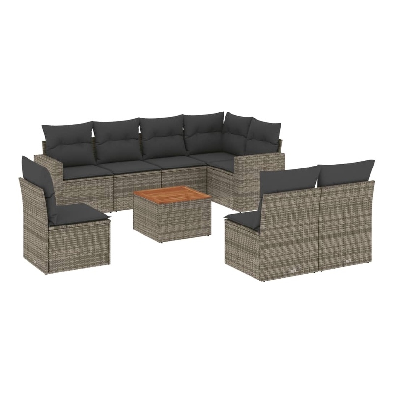 Afuera Living Contemporary Synthetic Poly Rattan 9 Piece Sofa Set in Gray