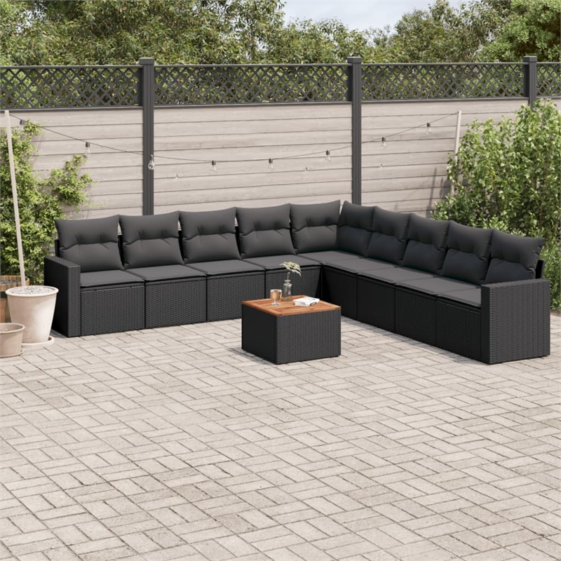 Afuera Living Contemporary Synthetic Poly Rattan 10 Piece  Sofa Set in Black
