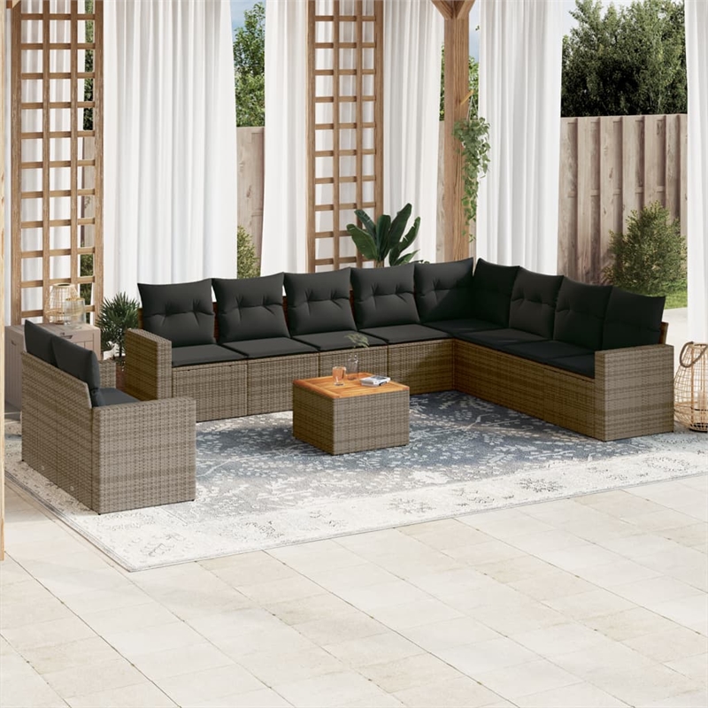 Afuera Living Contemporary Synthetic Poly Rattan 11 Piece Sofa Set in Gray