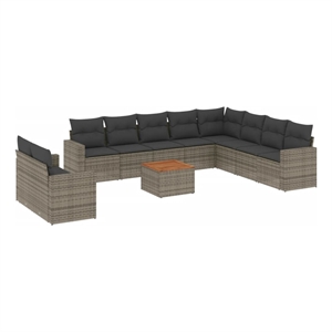 Afuera Living Contemporary Synthetic Poly Rattan 11 Piece Sofa Set in Gray