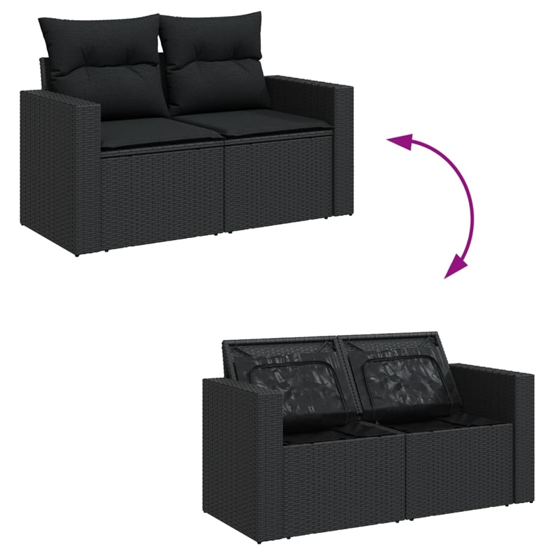 Afuera Living Contemporary Synthetic Poly Rattan 11 Piece Sofa Set in Black