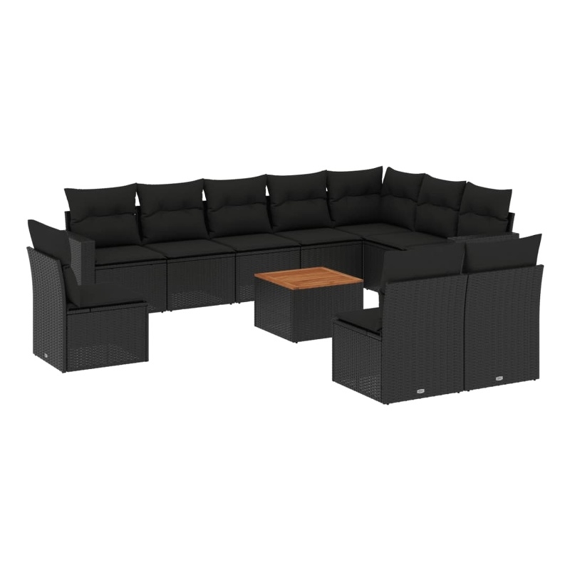 Afuera Living Contemporary Synthetic Poly Rattan 11 Piece Sofa Set in Black