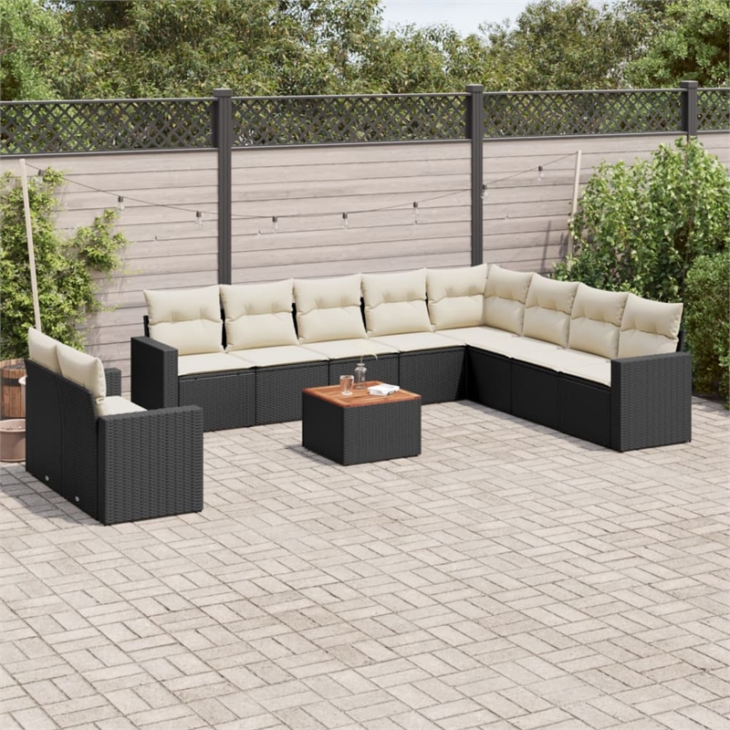 Afuera Living Contemporary 11 Piece Poly Rattan Sofa Set in Black