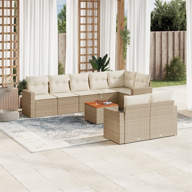 Afuera Living Contemporary 9 Piece Poly Rattan Sofa Set in Beige