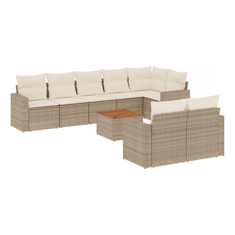 Afuera Living Contemporary 9 Piece Poly Rattan Sofa Set in Beige