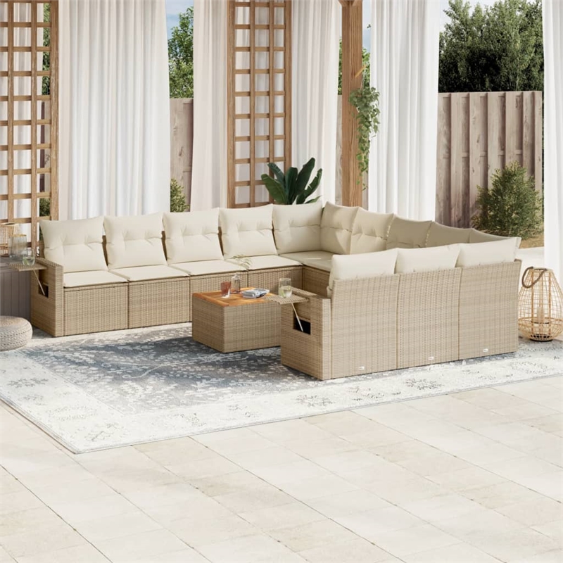 Afuera Living Contemporary 12 Piece Poly Rattan Sofa Set in Cream/Beige