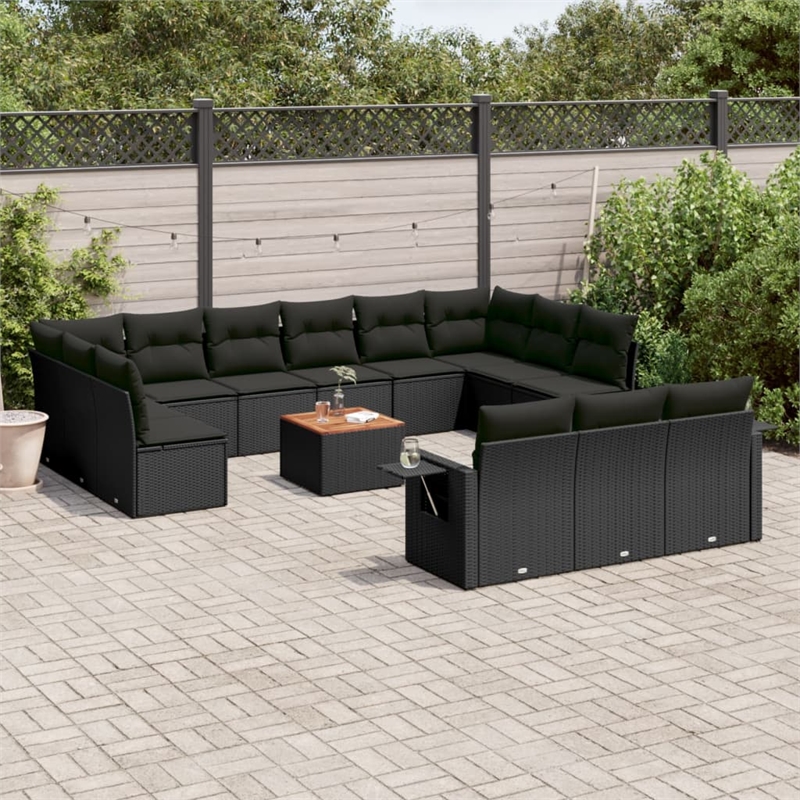 Afuera Living Contemporary Synthetic Poly Rattan Sofa Set in Black
