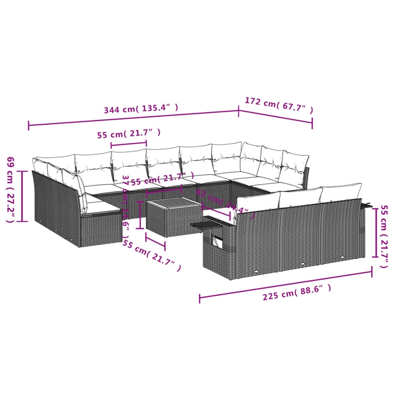 Afuera Living Contemporary Synthetic Poly Rattan Sofa Set in Black