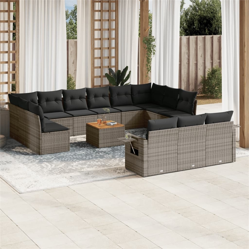 Afuera Living Contemporary 14 Piece Poly Rattan Sofa Set in Gray