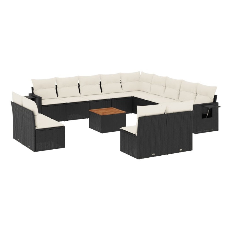 Afuera Living Contemporary 14 Piece Poly Rattan Sofa Set in Black/Cream