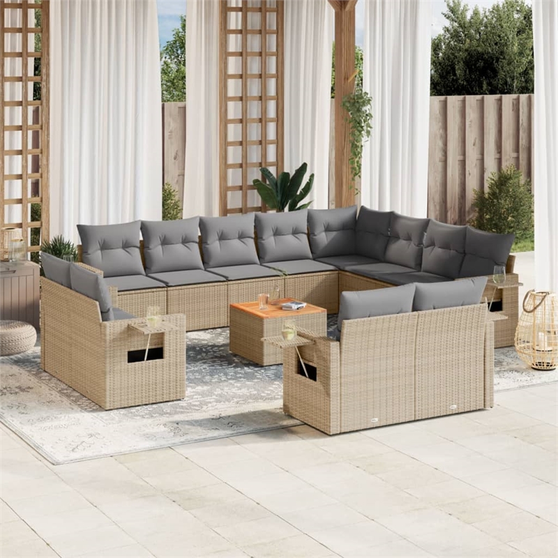 Afuera Living Contemporary 13 Piece Poly Rattan Sofa Set in Beige