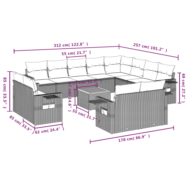 Afuera Living Contemporary 13 Piece Poly Rattan Sofa Set in Beige
