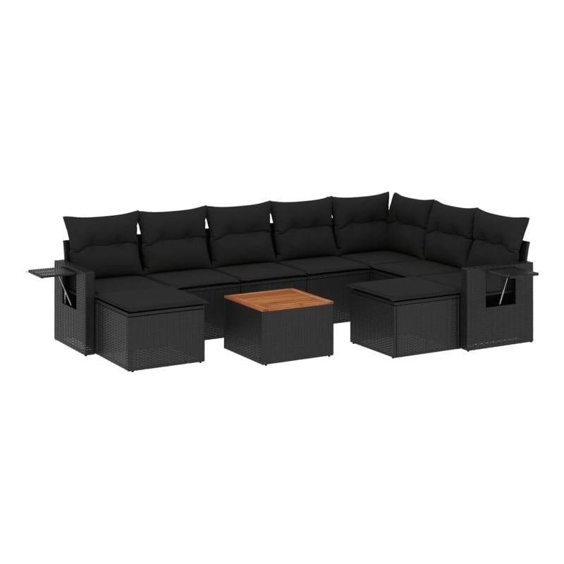 Afuera Living Contemporary Synthetic Poly Rattan 10 Piece Sofa Set in Black
