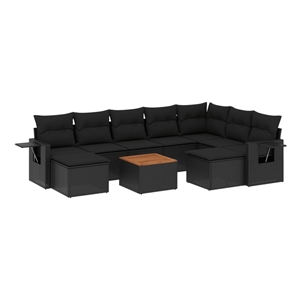 Afuera Living Contemporary Synthetic Poly Rattan 10 Piece Sofa Set in Black