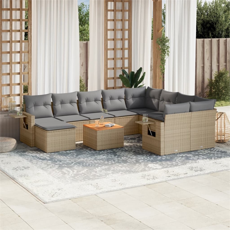 Afuera Living Contemporary 11 Piece Poly Rattan Large Sofa Set in Beige